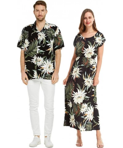 Matchable Couple Hawaiian Luau Shirt or Maxi Simple Dress in Wispy Cereus Black Women Women Wispy Cereus Black $18.80 Shirts