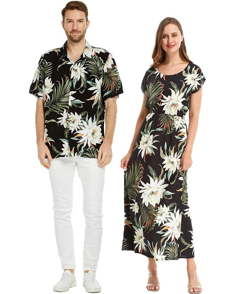 Matchable Couple Hawaiian Luau Shirt or Maxi Simple Dress in Wispy Cereus Black Women Women Wispy Cereus Black $18.80 Shirts