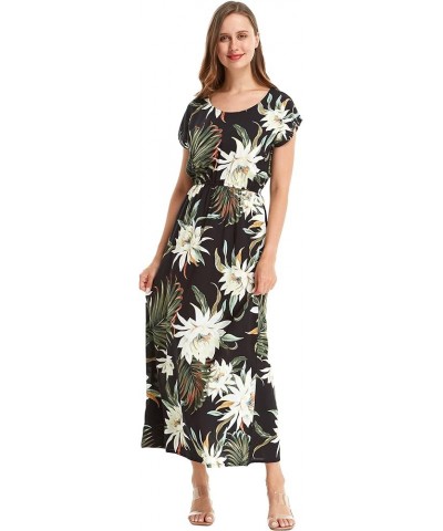 Matchable Couple Hawaiian Luau Shirt or Maxi Simple Dress in Wispy Cereus Black Women Women Wispy Cereus Black $18.80 Shirts