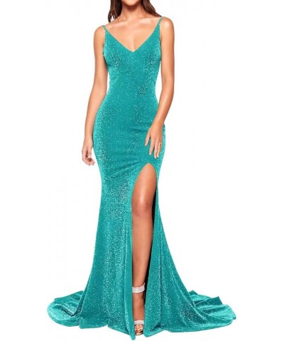Women's Prom Dress Long High Slit Mermaid Formal Evening Gown for Wedding Turquoise $33.47 Dresses