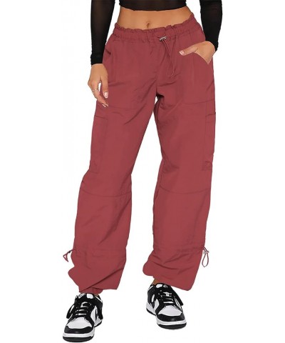 Parachute Pants for Women,Baggy Fit Cargo Pants with Pockets Brick Red $20.34 Pants