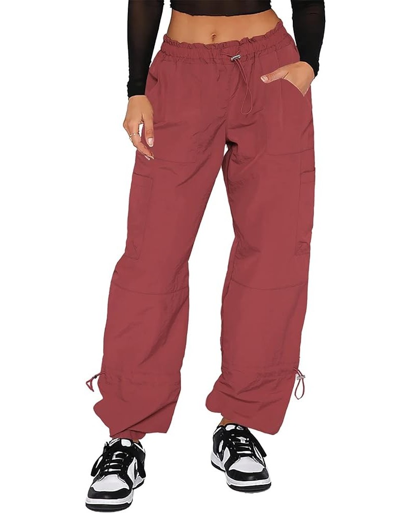 Parachute Pants for Women,Baggy Fit Cargo Pants with Pockets Brick Red $20.34 Pants