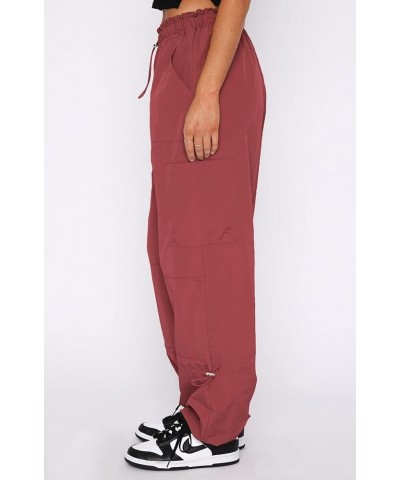 Parachute Pants for Women,Baggy Fit Cargo Pants with Pockets Brick Red $20.34 Pants