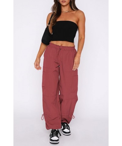 Parachute Pants for Women,Baggy Fit Cargo Pants with Pockets Brick Red $20.34 Pants