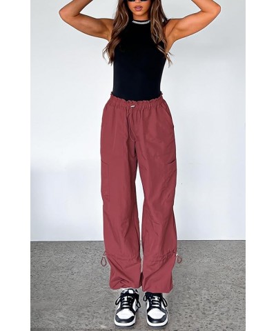 Parachute Pants for Women,Baggy Fit Cargo Pants with Pockets Brick Red $20.34 Pants