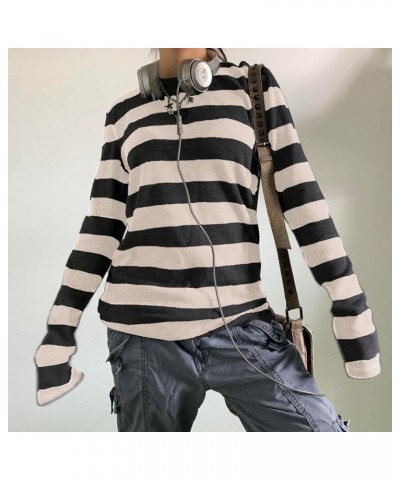 Women 90S E Girl Oversized Sweatshirt Y2k Fairy Grunge Long Sleeve Shirt Color Block Striped Pullover Tops Streetwear Black W...