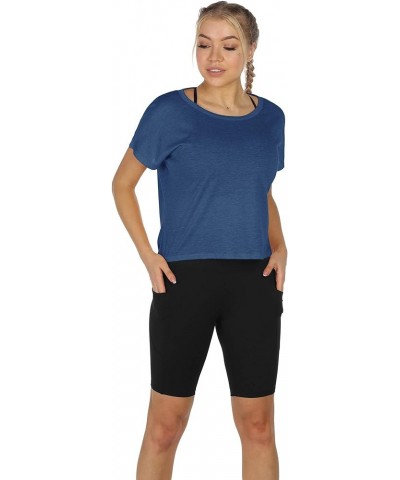 Open Back Workout T-Shirts for Women - Strappy Athletic Short-Sleeve Tees, Backless Yoga Tops, Gym Shirts Denim $9.68 Activewear