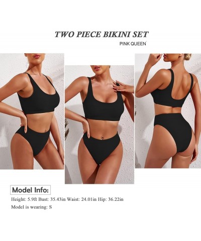 Women's Crop Top High Waisted Cheeky Bikini Set Two Piece Swimsuits 01 - Black $15.44 Swimsuits