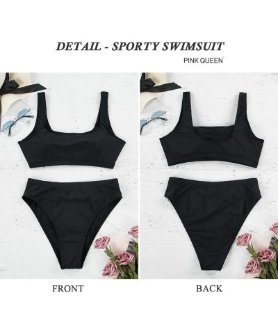 Women's Crop Top High Waisted Cheeky Bikini Set Two Piece Swimsuits 01 - Black $15.44 Swimsuits