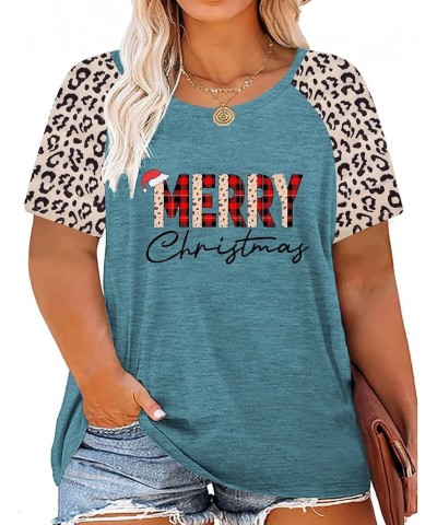 Plus Size Merry Christmas Shirts Women Leopard Print Striped Splicing Tops Short Sleeve Xmas Tees(2X-5X) Green2 $11.69 T-Shirts