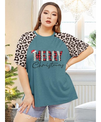 Plus Size Merry Christmas Shirts Women Leopard Print Striped Splicing Tops Short Sleeve Xmas Tees(2X-5X) Green2 $11.69 T-Shirts