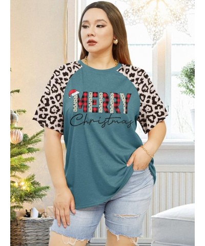 Plus Size Merry Christmas Shirts Women Leopard Print Striped Splicing Tops Short Sleeve Xmas Tees(2X-5X) Green2 $11.69 T-Shirts