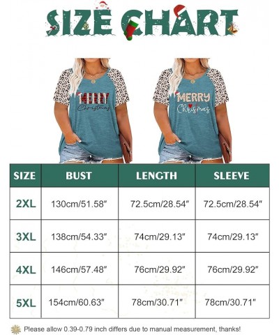 Plus Size Merry Christmas Shirts Women Leopard Print Striped Splicing Tops Short Sleeve Xmas Tees(2X-5X) Green2 $11.69 T-Shirts