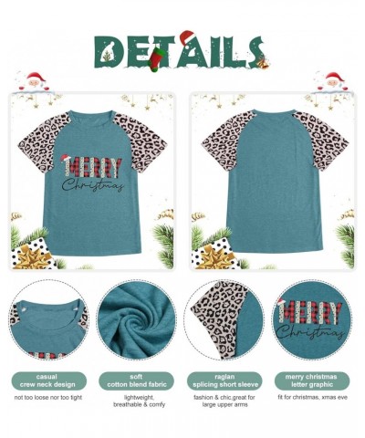 Plus Size Merry Christmas Shirts Women Leopard Print Striped Splicing Tops Short Sleeve Xmas Tees(2X-5X) Green2 $11.69 T-Shirts