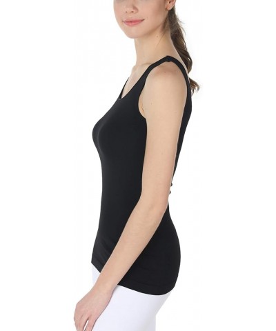 Women Seamless Premium Classic Tank Top, Made in U.S.A, One Size Black $25.19 Tanks