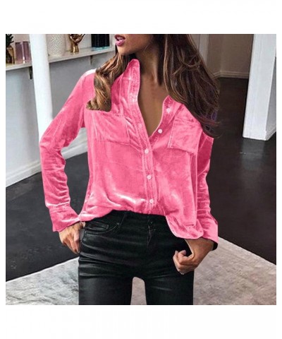 Velvet Tops for Women, Womens Velvet Tops Winter Fall Casual Long Sleeve Button Down Shirts Blouses with Pockets 04-pink $10....