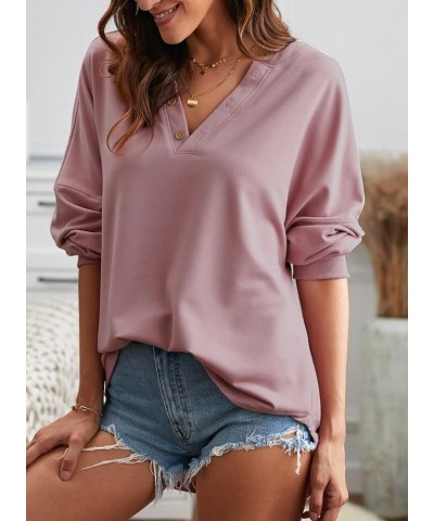 Sweatshirt for Women V Neck Button Down Casual Long Sleeve Shirts for Women Loose 2023 Purple Pink $15.59 Hoodies & Sweatshirts