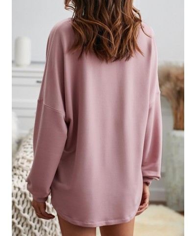 Sweatshirt for Women V Neck Button Down Casual Long Sleeve Shirts for Women Loose 2023 Purple Pink $15.59 Hoodies & Sweatshirts