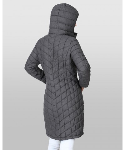 Women's Maryan Hooded Ultra Lightweight Warm Thermolite Long Puffer Coat Dark Grey-avg.36" Long Length $53.73 Jackets