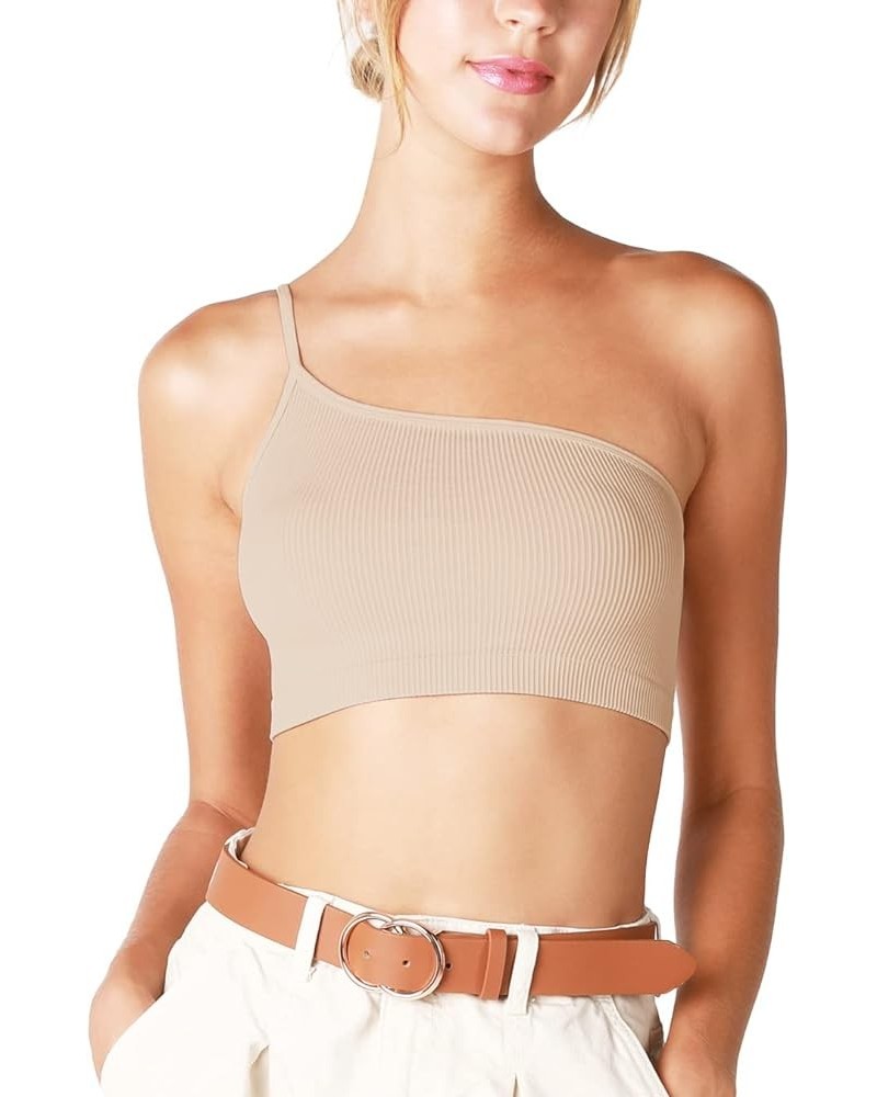 Women Seamless One Shoulder Ribbed Bralette, Made in U.S.A, One Size Nude $11.98 Lingerie