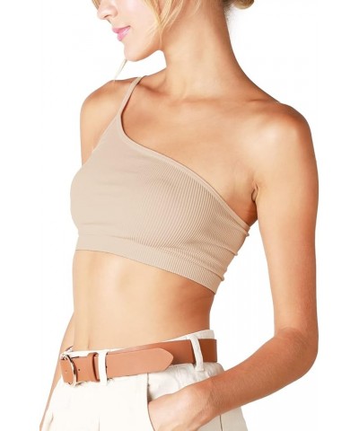 Women Seamless One Shoulder Ribbed Bralette, Made in U.S.A, One Size Nude $11.98 Lingerie