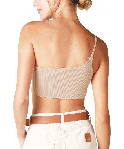 Women Seamless One Shoulder Ribbed Bralette, Made in U.S.A, One Size Nude $11.98 Lingerie