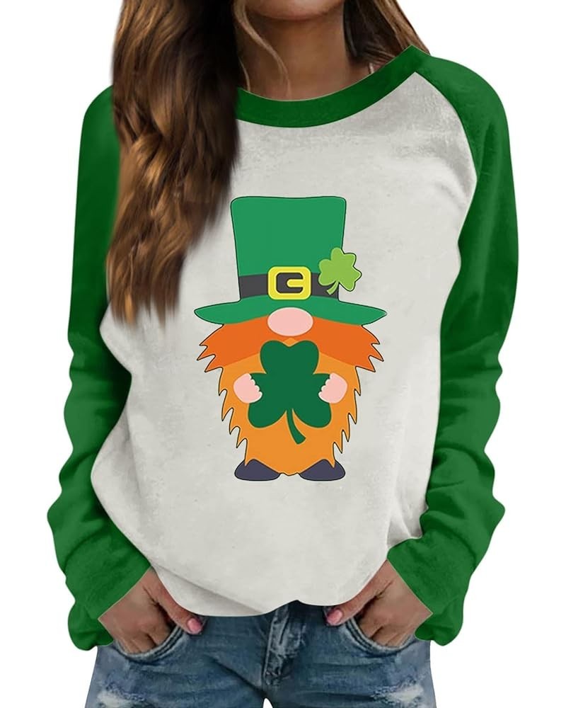 St Patricks Day Womens Sweatshirt 2024 Causal Long Sleeve Crewneck Pullover Cute Four Leaf Clover Print Shirts I-light Green ...