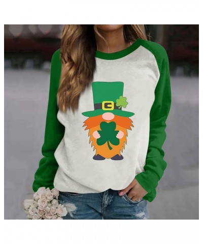 St Patricks Day Womens Sweatshirt 2024 Causal Long Sleeve Crewneck Pullover Cute Four Leaf Clover Print Shirts I-light Green ...