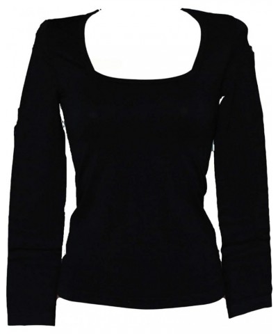 Long Sleeve Shirt Women's Square Neckline Microfiber Seamless Made in Italy Black $11.47 T-Shirts