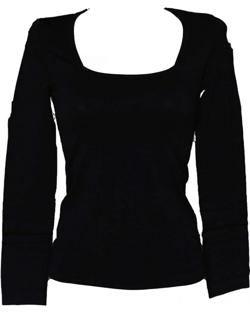 Long Sleeve Shirt Women's Square Neckline Microfiber Seamless Made in Italy Black $11.47 T-Shirts