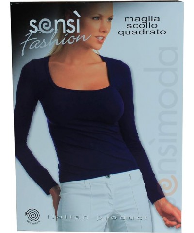 Long Sleeve Shirt Women's Square Neckline Microfiber Seamless Made in Italy Black $11.47 T-Shirts