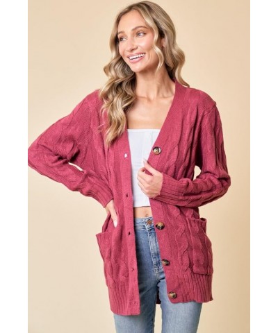 Women's Fall Casual Long Sleeve Button Down Open Front Cable Knit Coat Cardigan Sweater Basic Outwear Wine $25.91 Sweaters