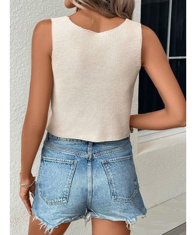 Women's Button Front V Neck Sleeveless Knitted Crop Sweater Vest Beige $14.40 Sweaters