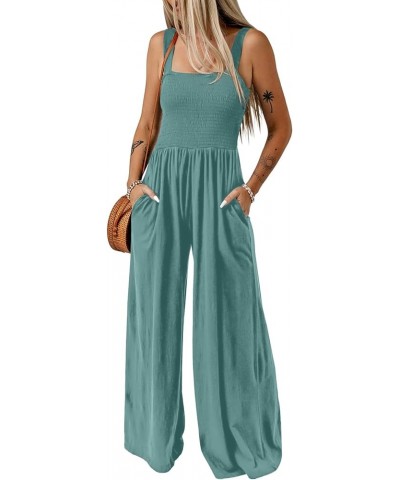 Women's Casual Loose Overalls Jumpsuits One Piece Sleeveless Wide Leg Long Pant Rompers With Pockets Moonlight Jade $17.42 Ju...