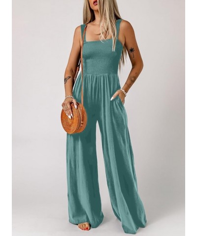 Women's Casual Loose Overalls Jumpsuits One Piece Sleeveless Wide Leg Long Pant Rompers With Pockets Moonlight Jade $17.42 Ju...