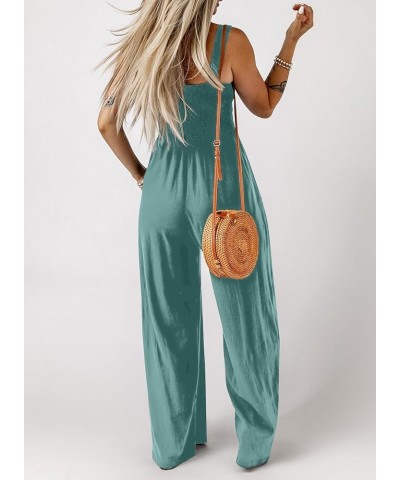 Women's Casual Loose Overalls Jumpsuits One Piece Sleeveless Wide Leg Long Pant Rompers With Pockets Moonlight Jade $17.42 Ju...