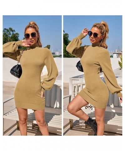 Women's 2024 Mock Neck Ribbed Long Sleeve Bodycon Pullover Cute Mini Sweater Dress Light Brown $31.89 Sweaters