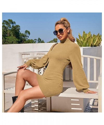 Women's 2024 Mock Neck Ribbed Long Sleeve Bodycon Pullover Cute Mini Sweater Dress Light Brown $31.89 Sweaters