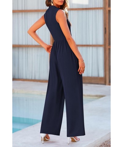 Womens Summer Jumpsuits Dressy Casual One Piece Outfits Sleeveless Mock Neck Wide Leg Pants Rompers with Pockets Navy $22.00 ...