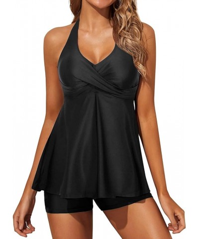 Two Piece Tankini Swimsuits for Women with Shorts Halter V Neck Bathing Suits Flowy Twist Front Swimwear Black $16.80 Swimsuits