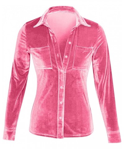 Velvet Tops for Women, Womens Velvet Tops Winter Fall Casual Long Sleeve Button Down Shirts Blouses with Pockets 04-pink $10....