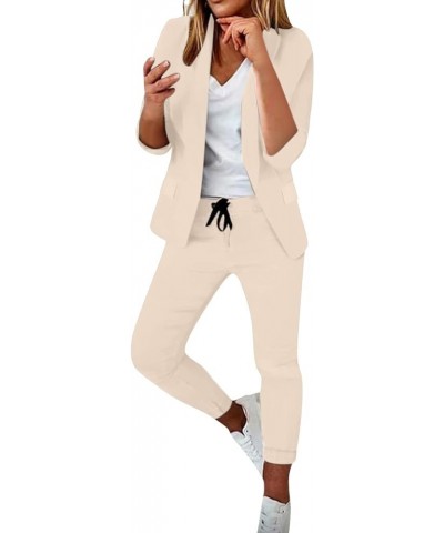 Womens Two Piece Lapels Suit Set Office Business Long Sleeve Button Formal Jacket Pant Suit Slim LooseTrouser A4-beige $13.11...