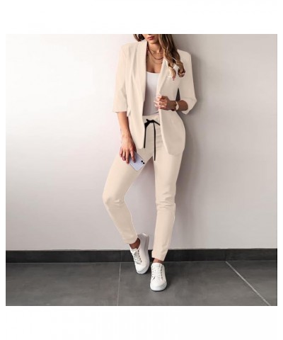 Womens Two Piece Lapels Suit Set Office Business Long Sleeve Button Formal Jacket Pant Suit Slim LooseTrouser A4-beige $13.11...