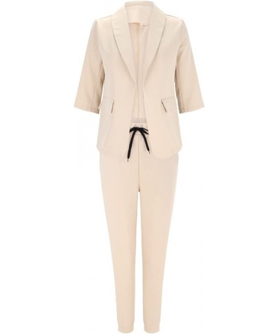 Womens Two Piece Lapels Suit Set Office Business Long Sleeve Button Formal Jacket Pant Suit Slim LooseTrouser A4-beige $13.11...