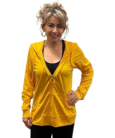 Women's Active Casual Thin Cotton Zip Up Hoodie Jacket Mustard $11.10 Hoodies & Sweatshirts