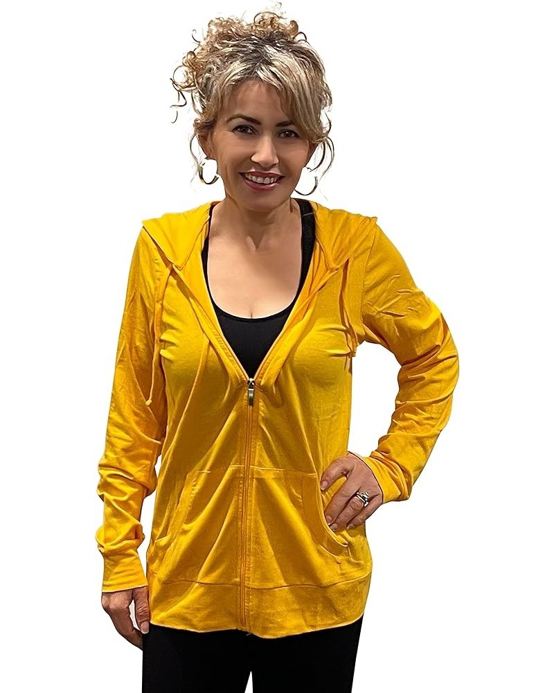 Women's Active Casual Thin Cotton Zip Up Hoodie Jacket Mustard $11.10 Hoodies & Sweatshirts