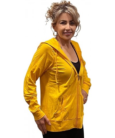 Women's Active Casual Thin Cotton Zip Up Hoodie Jacket Mustard $11.10 Hoodies & Sweatshirts