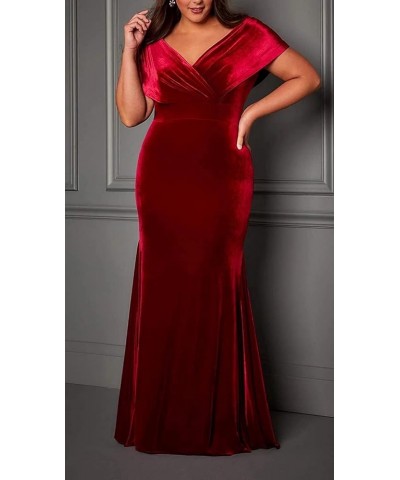 Velvet Prom Dresses Off Shoulder V Neck Bridesmaid Dresses Mermaid Evening Gowns for Women Party Prom Dresses 2024 Burgundy $...