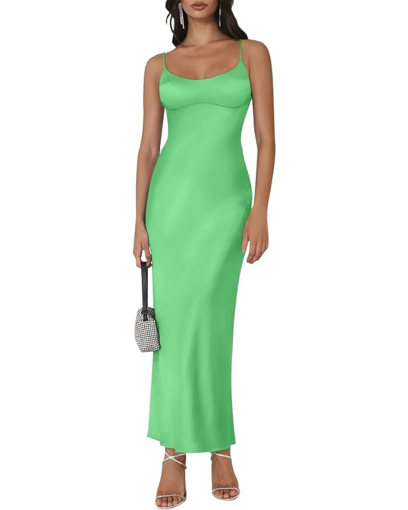 Womens Corset Satin Silk Spaghetti Midi Dresses Bodycon Backless Strap Cutout Dress Green $24.96 Dresses