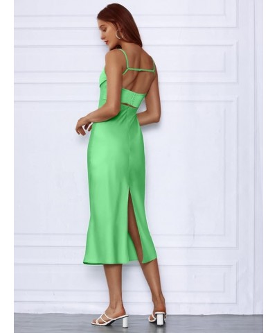 Womens Corset Satin Silk Spaghetti Midi Dresses Bodycon Backless Strap Cutout Dress Green $24.96 Dresses